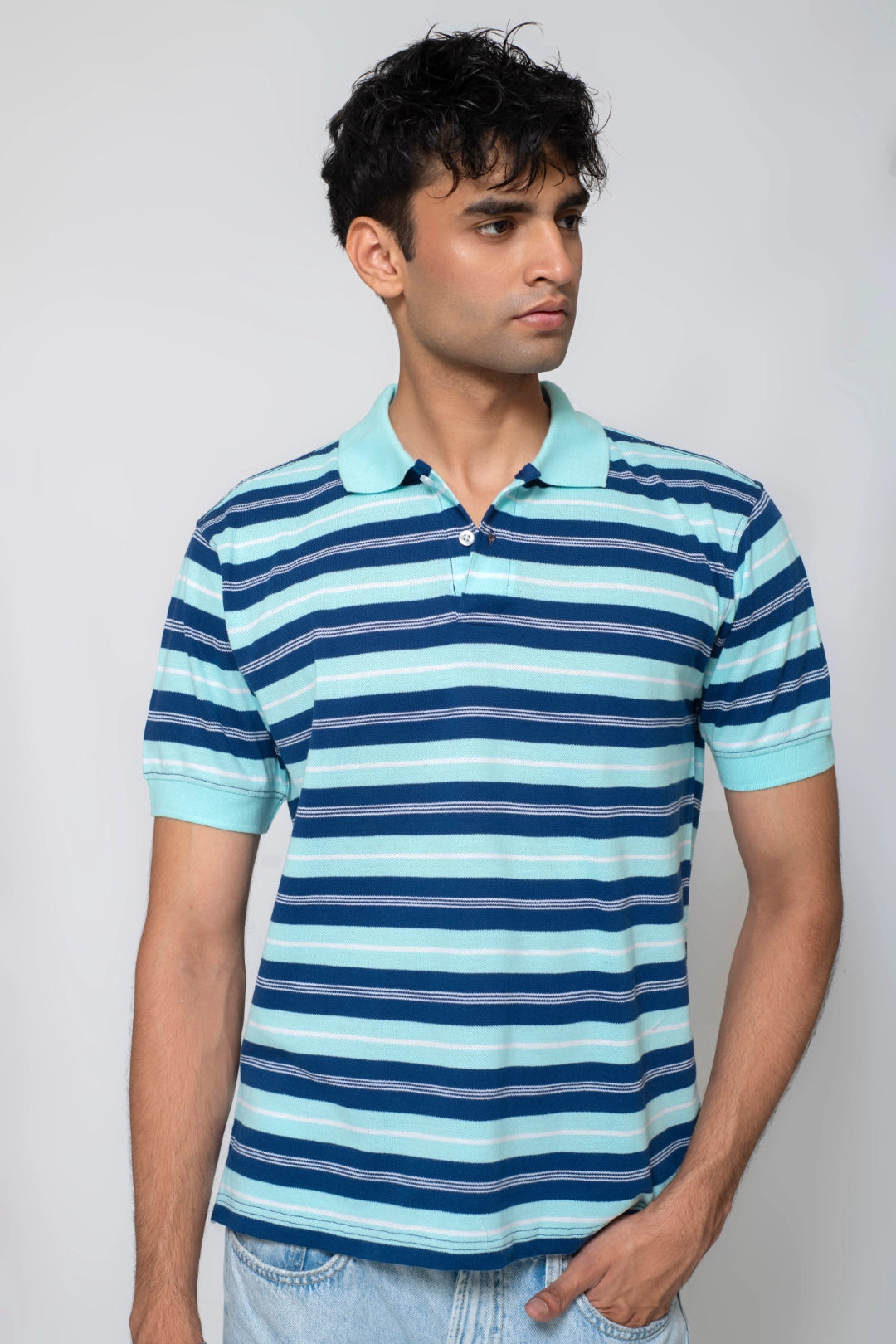 Blue Dots Yarn-Dyed Pique Polo